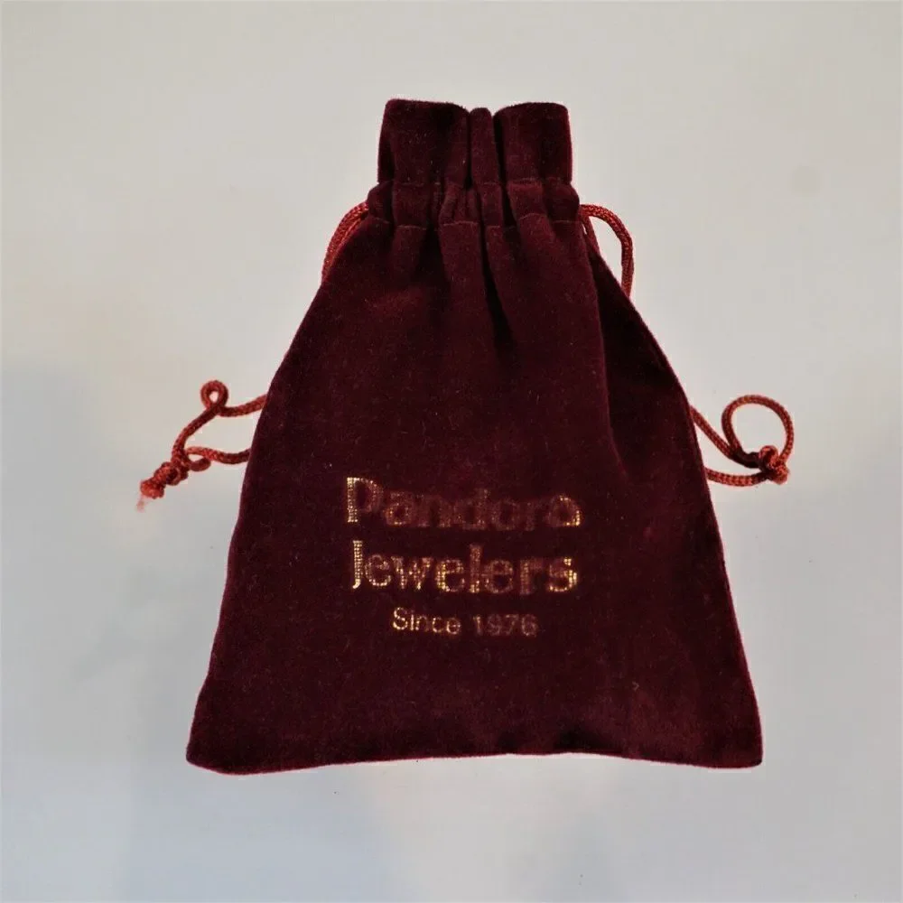 Pandora Jewelers Vintage Dust Bag Jewelry Storage Velour Burgundy Drawstring